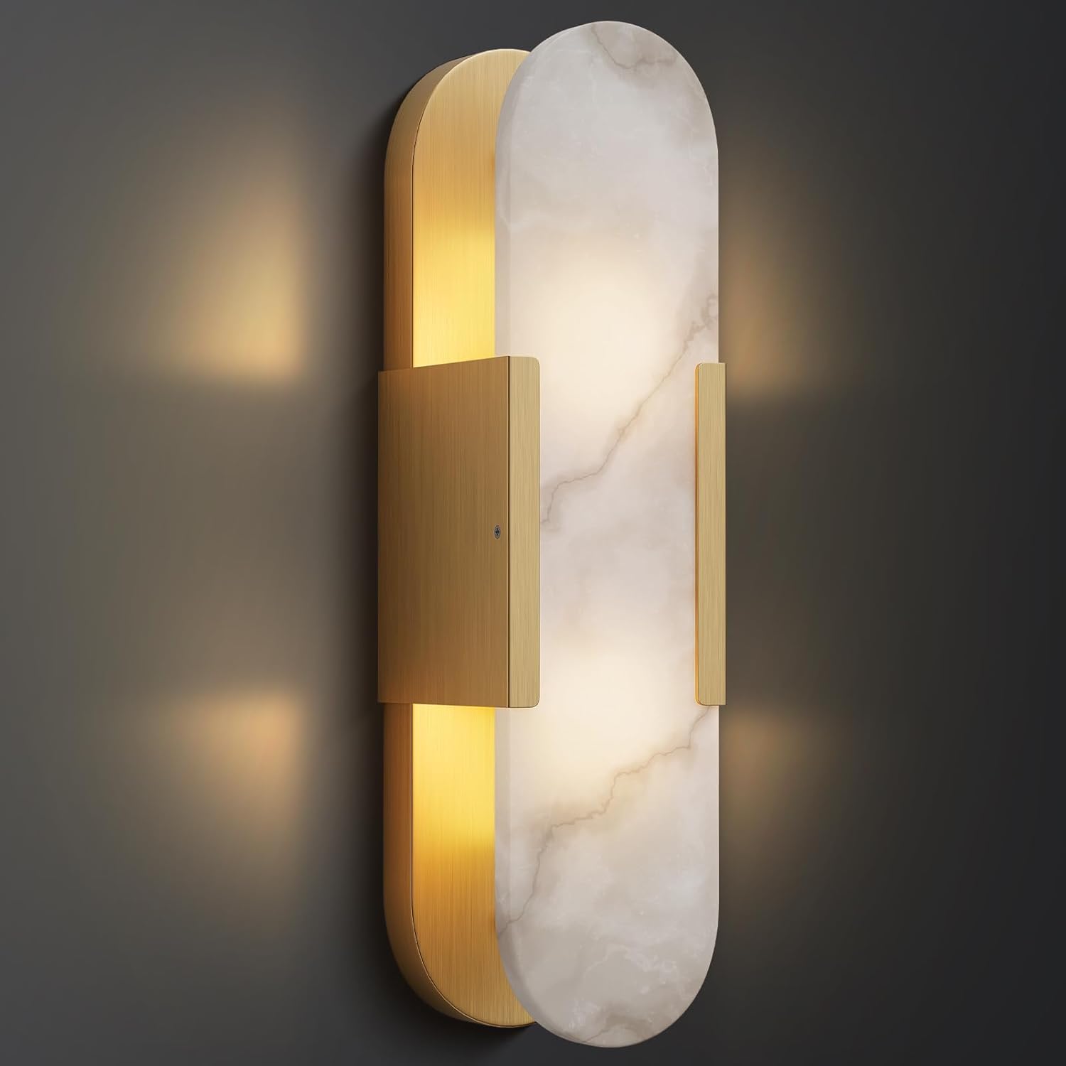 19.7in Brass Wall Sconces, Natural Alabaster Wall Light, Modern Indoor Vanity Light Fixtures for Bathroom, Bedside Wall Mount Lighting for Hallway, Living Room, Bedroom, Stairs