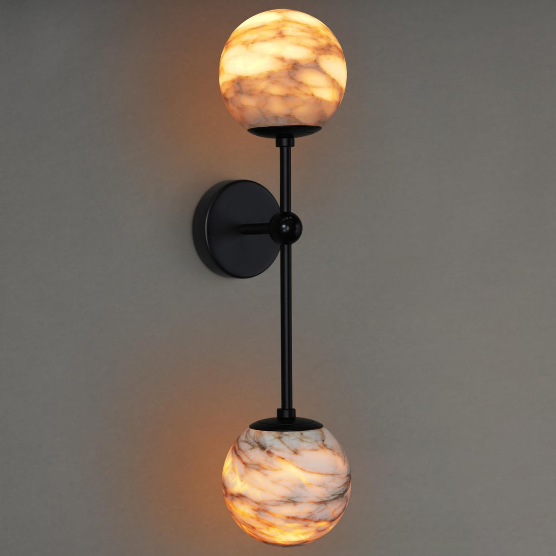 Alabaster Wall Sconce, Black Wall Sconces, Modern Spanish Marble Globe Wall Light, Indoor Wall Lights Bedside Mirror for Living Room Bedroom Bathroom Hallway Stairs