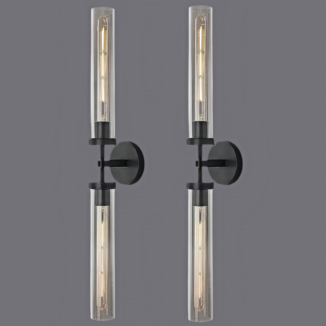 Black Brass Glass Double Wall Sconce Set 30" Knurled - Camilalamps - CA-B0CPP8C6ZD