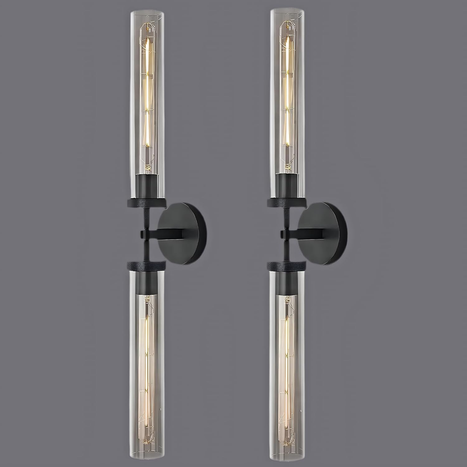 Black Brass Glass Double Wall Sconce Set 30" Knurled - Camilalamps - CA-B0CPP8C6ZD