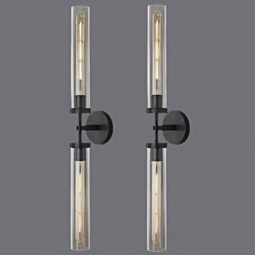 Black Brass Glass Double Wall Sconce Set 30" Knurled - Camilalamps - CA-B0CPP8C6ZD