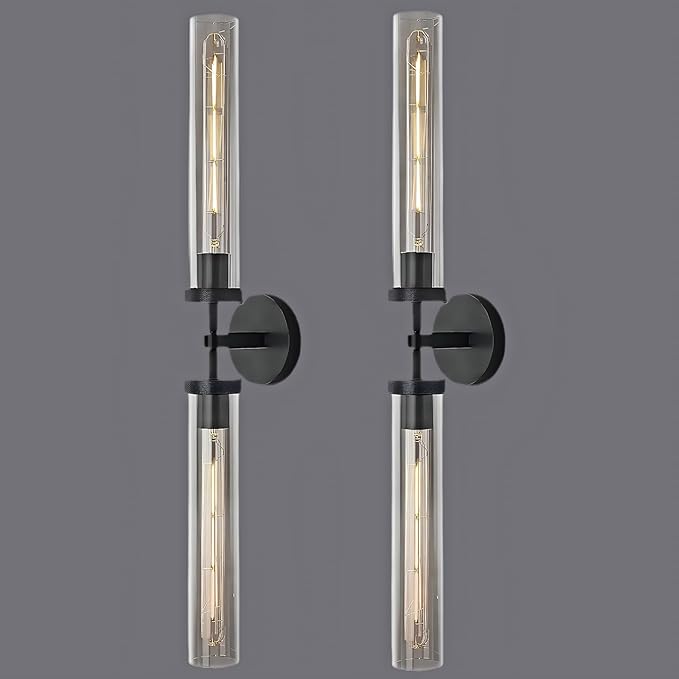 Black Brass Glass Double Wall Sconce Set 30" Knurled - Camilalamps - CA-B0CPP8C6ZD
