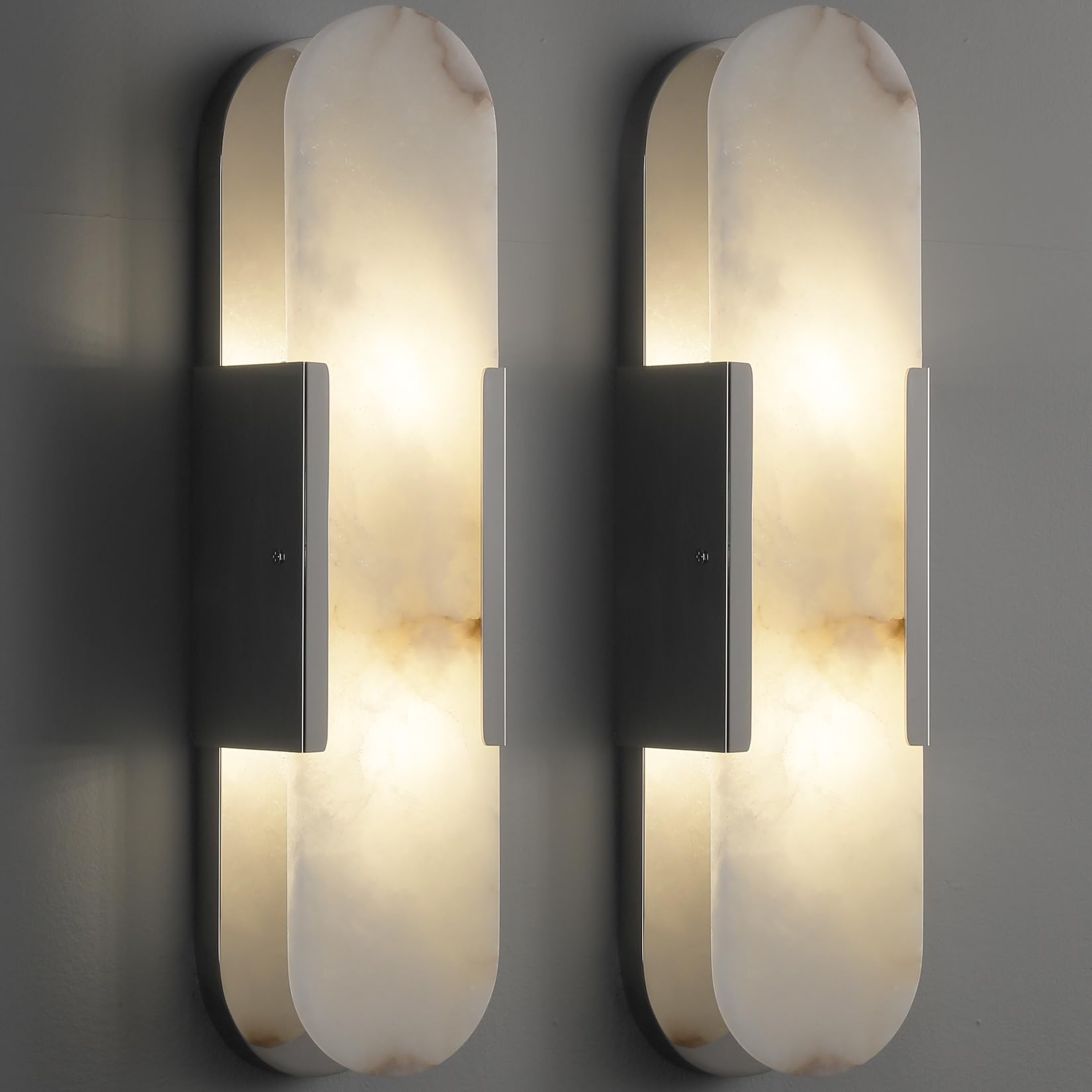 19.7'' Wall Sconces Set of 2, Natural Alabaster Wall Light, Indoor Vanity Light Fixtures for Bathroom,Black Bedside Wall Lamp Perfect for Hallway, Living Room,Bedroom,Stairs(Gift Bulb) - Camilalamps - B0CGZD4LJ6