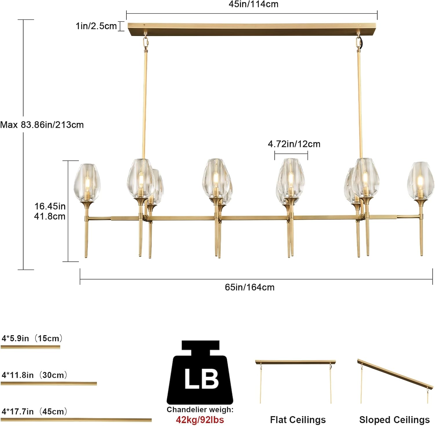Modern Crystal Chandelier 10 Lights Brass 65in Gold Rectangle K9 Pendant Light - Camilalamps - CA-B0DNYR2879