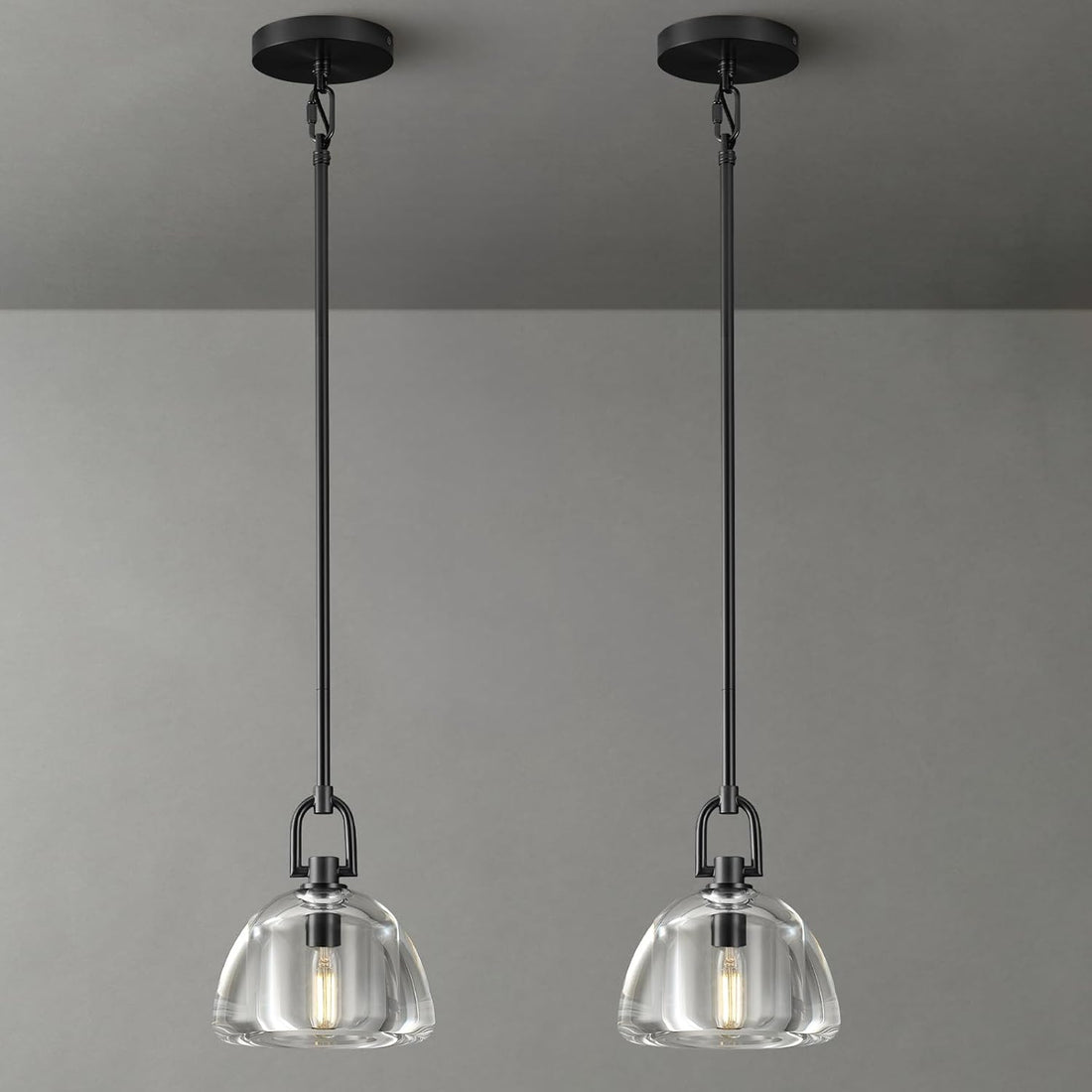 Black Glass 7" Pendant Light – Modern Kitchen Island Lighting, 2‑Piece Set with E12 Bulb - Camilalamps - CA-B0FDPSJDZ9