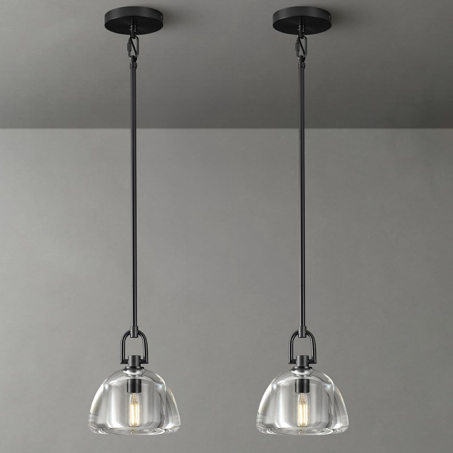 Black Glass 7" Pendant Light – Modern Kitchen Island Lighting, 2‑Piece Set with E12 Bulb - Camilalamps - CA-B0FDPSJDZ9