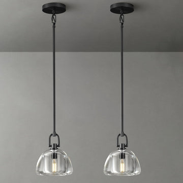 Black Glass 7" Pendant Light – Modern Kitchen Island Lighting, 2‑Piece Set with E12 Bulb - Camilalamps - CA-B0FDPSJDZ9
