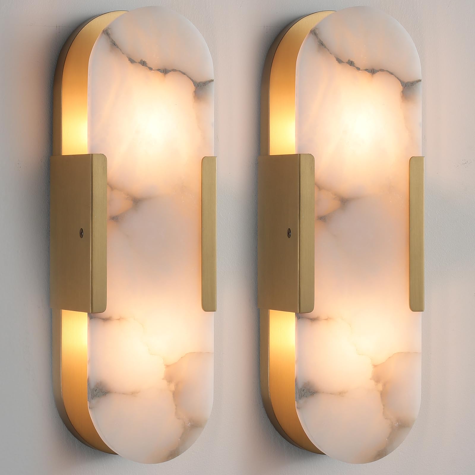 19.7'' Wall Sconces Set of 2, Natural Alabaster Wall Light, Indoor Vanity Light Fixtures for Bathroom,Black Bedside Wall Lamp Perfect for Hallway, Living Room,Bedroom,Stairs(Gift Bulb) - Camilalamps - B0DX23JBFD