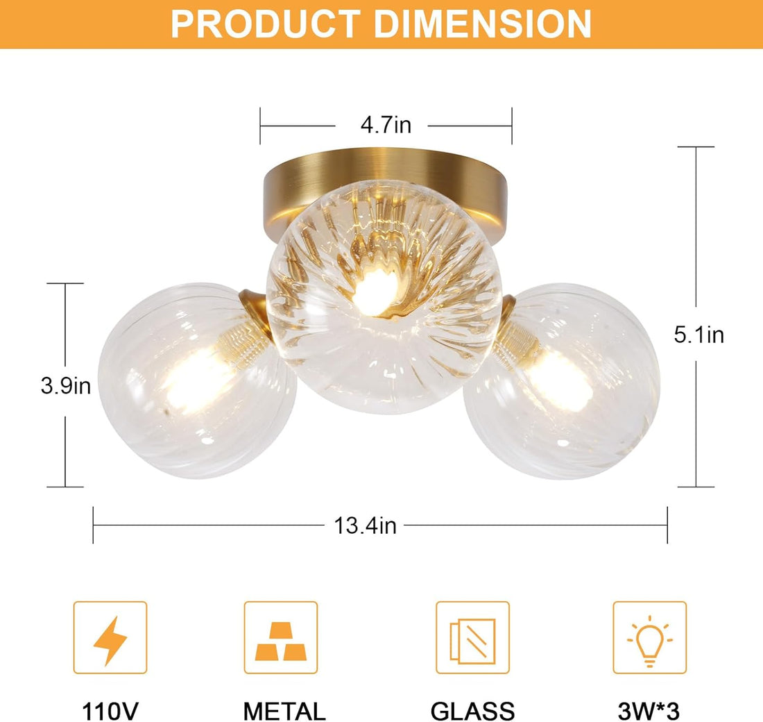 Bubble Ball Swirled Glass Chandelier 3 - Light Semi Flush Mount Ceiling Mid Century Light Fixture - Camilalamps - CA-B0FFMPX62H