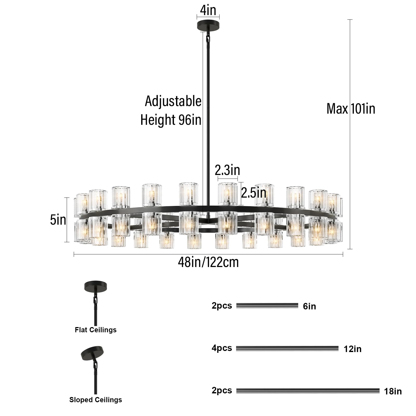 48 Inch Black Wagon Wheel Chandelier with Crystal Shade, 48 Lights, Modern Farmhouse Style, Ideal for Dining Room, Kitchen, Entryways - Camilalamps - B0DPJY8R54