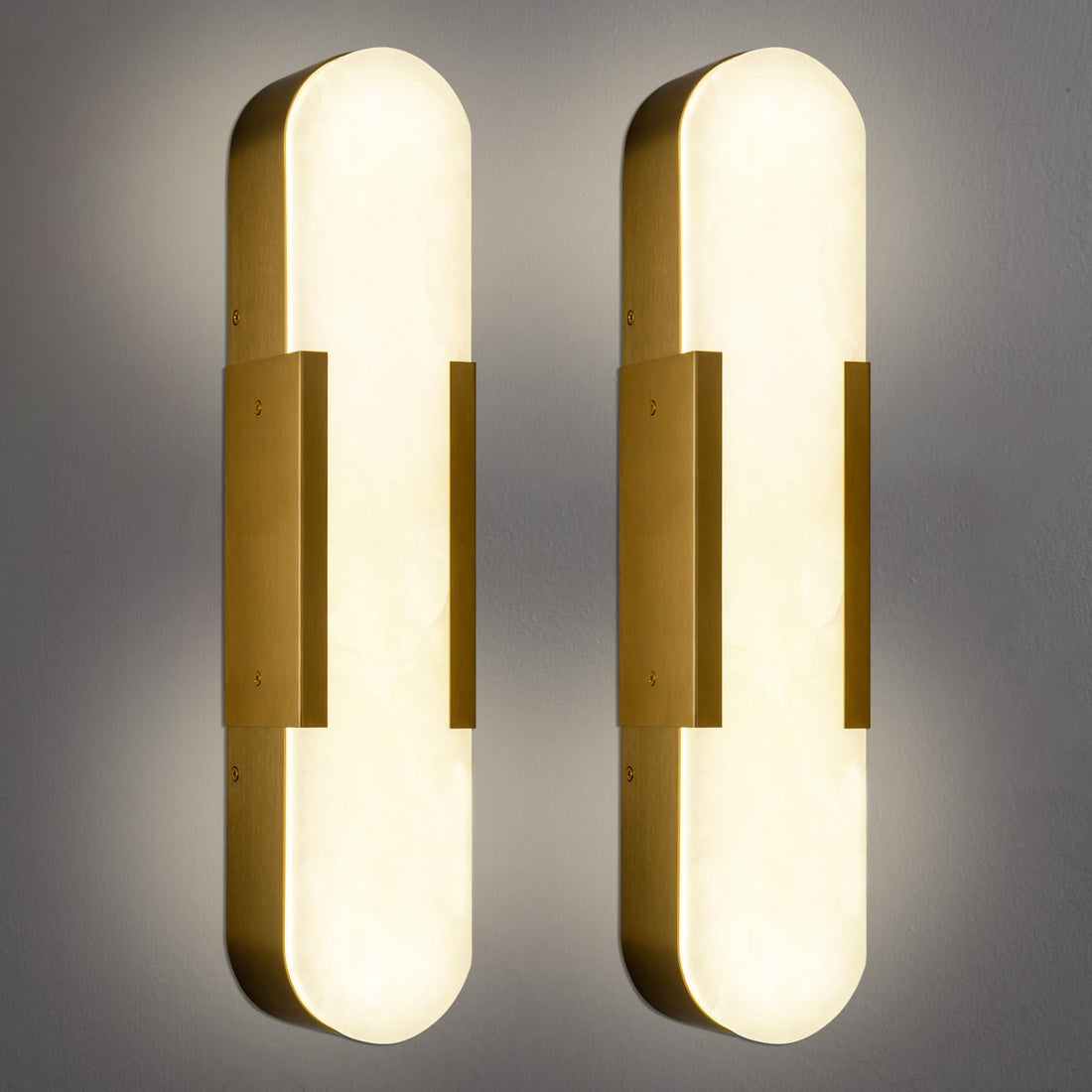 19.7'' Wall Sconces Set of 2, Natural Alabaster Wall Light, Indoor Vanity Light Fixtures for Bathroom,Black Bedside Wall Lamp Perfect for Hallway, Living Room,Bedroom,Stairs(Gift Bulb)