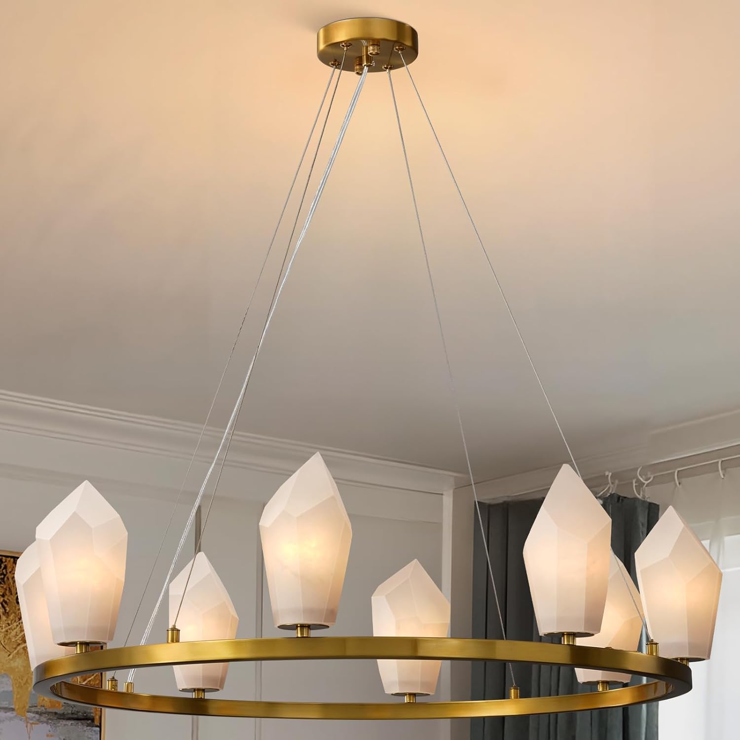 Alabaster 31.5" 8 - Light Round Gold Chandelier with Adjustable Height - Camilalamps - CA-B0FPM48MDF