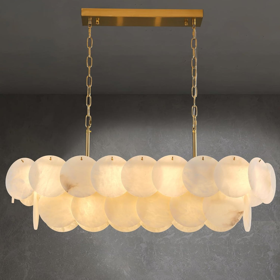 Alabaster Chandelier, 18.1" Natural Spanish Marble Stone Texture Chandeliers, 4-Light Dimmable Round Alabaster Chandelier, Modern Luxury Lighting for Living Room, Dining Room, Bedroom, Hallway