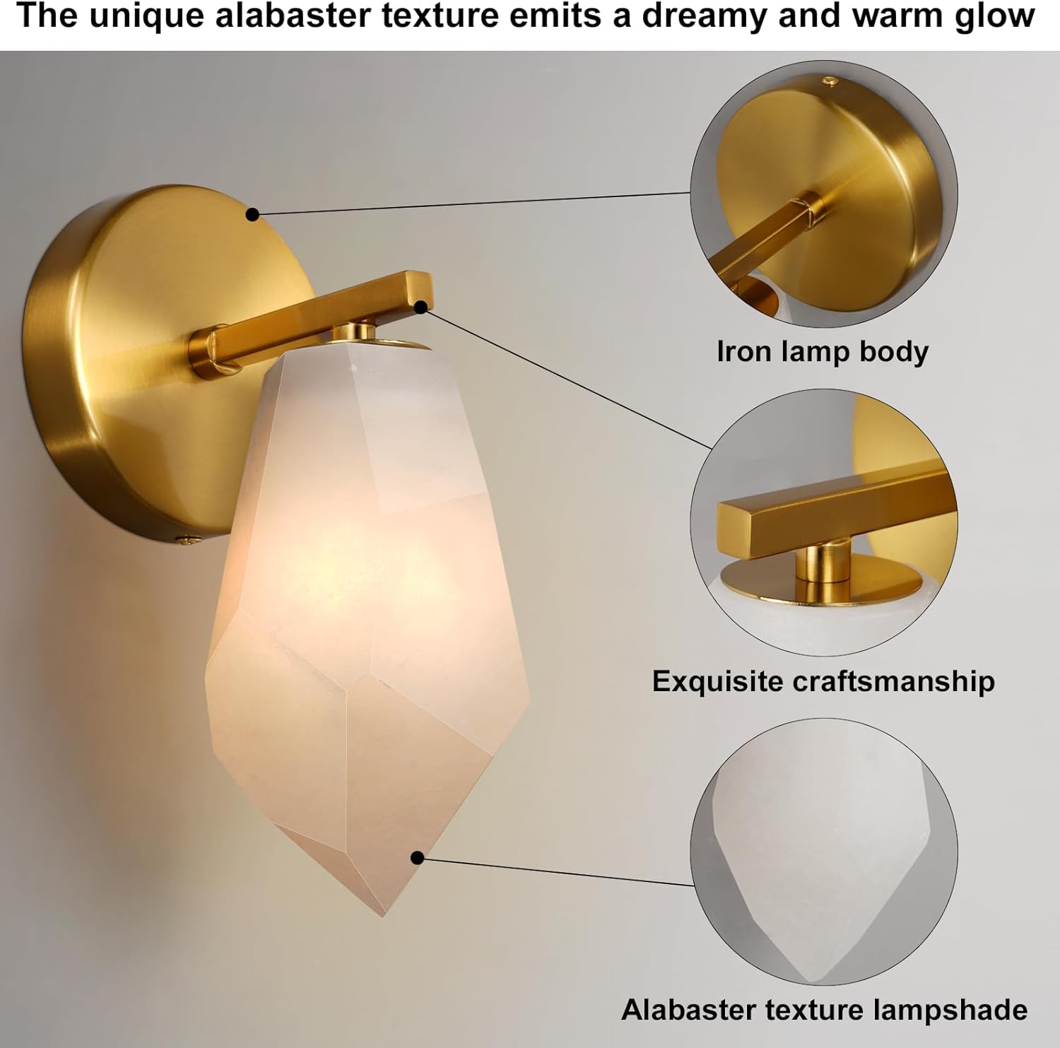 Gold Alabaster Marble Wall Sconce for Modern Living Spaces - Camilalamps - CA-B0FJRFBNMC