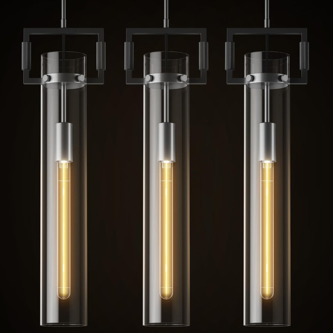 Modern Gold Pendant Light Fixture Set of 2-21.6 Inch Adjustable Hanging Chandelier with Glass Shade & Brass Finish, Large Farmhouse Island Lighting for Kitchen, Dining Room, Bathroom