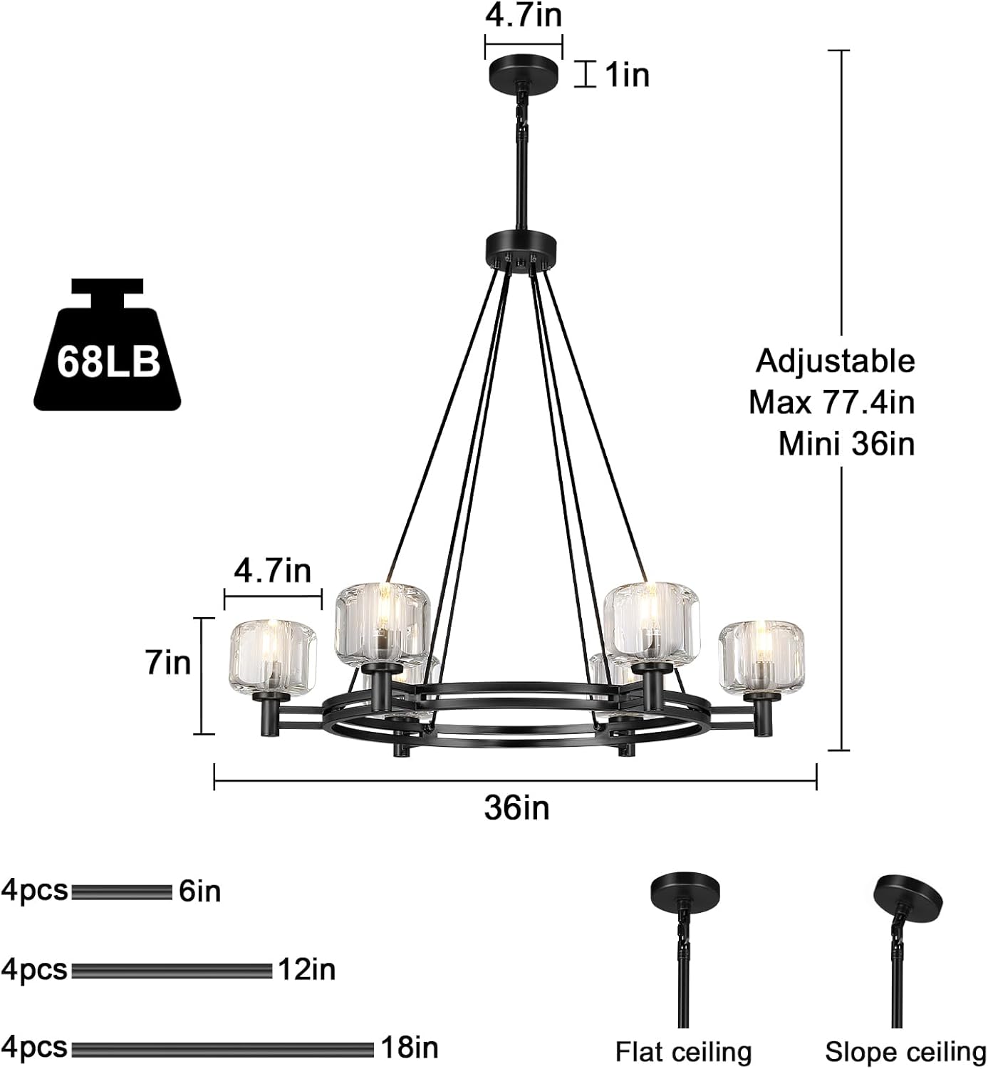 Black Round 36" K9 Crystal Chandelier with Adjustable Height - Camilalamps - CA-B0F28LX3LG