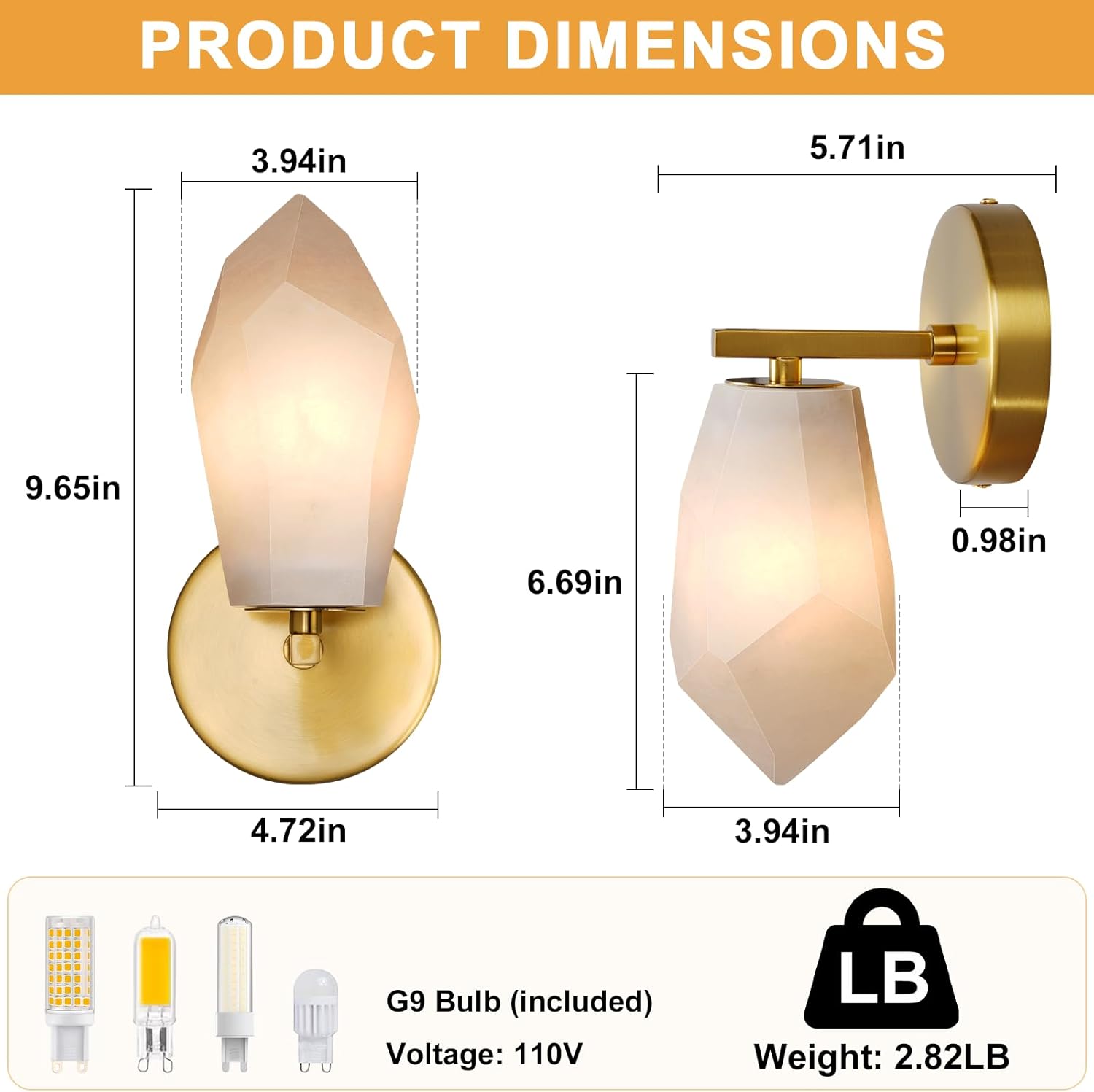 Gold Alabaster Marble Wall Sconce for Modern Living Spaces - Camilalamps - CA-B0FJRFBNMC