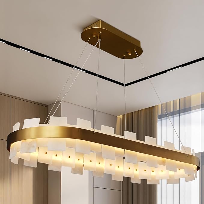 Luxury Adjustable Rectangle Alabaster Chandelier 37.4" Modern Ceiling Light - Camilalamps - CA-B0FNR1PXTZ