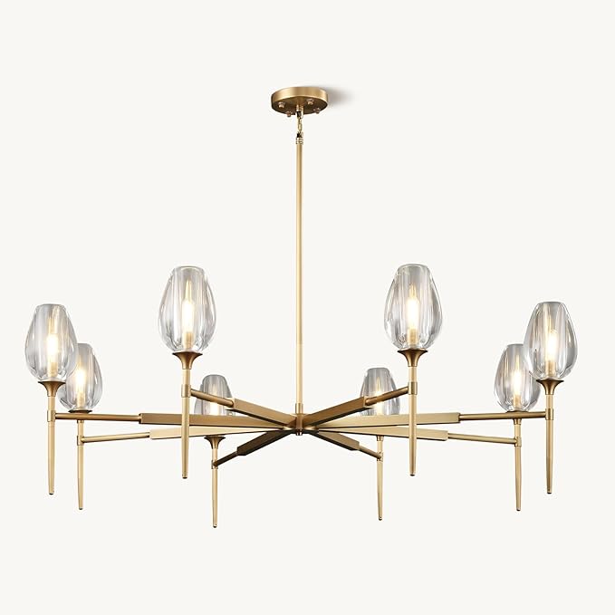 Elegant 8 - Light Brass Crystal Chandelier with Gold Finish 54in Round - Camilalamps - CA-B0DNYRN77M