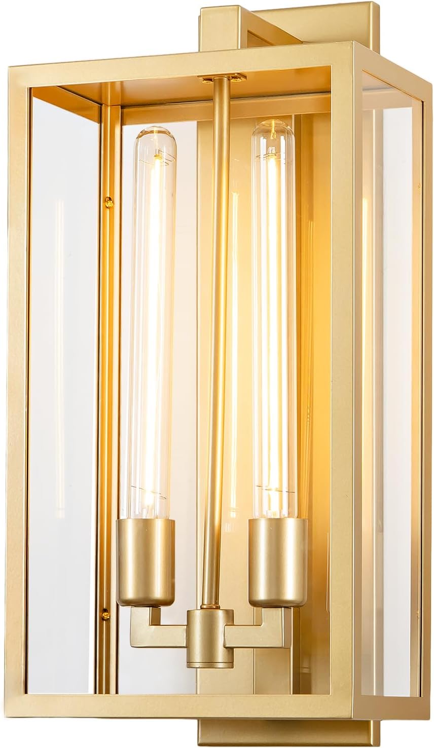 21" Gold Outdoor Wall Sconce with Glass Shade, Waterproof - Camilalamps - CA-B0CPHSDH6H