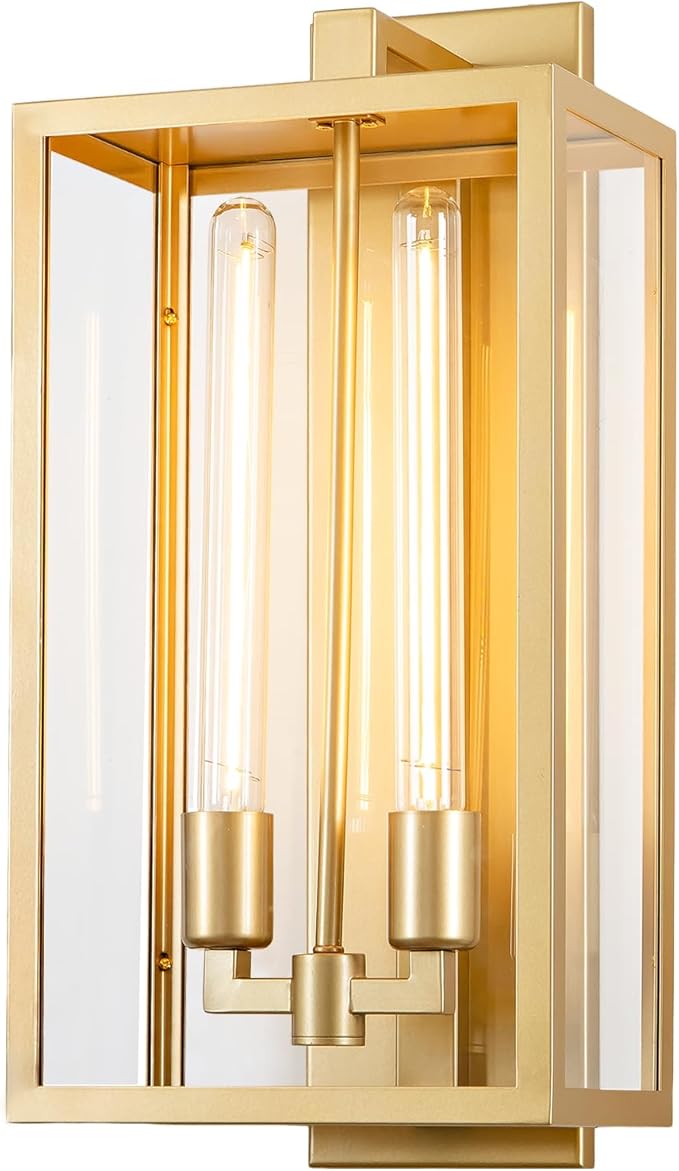 21" Gold Outdoor Wall Sconce with Glass Shade, Waterproof - Camilalamps - CA-B0CPHSDH6H