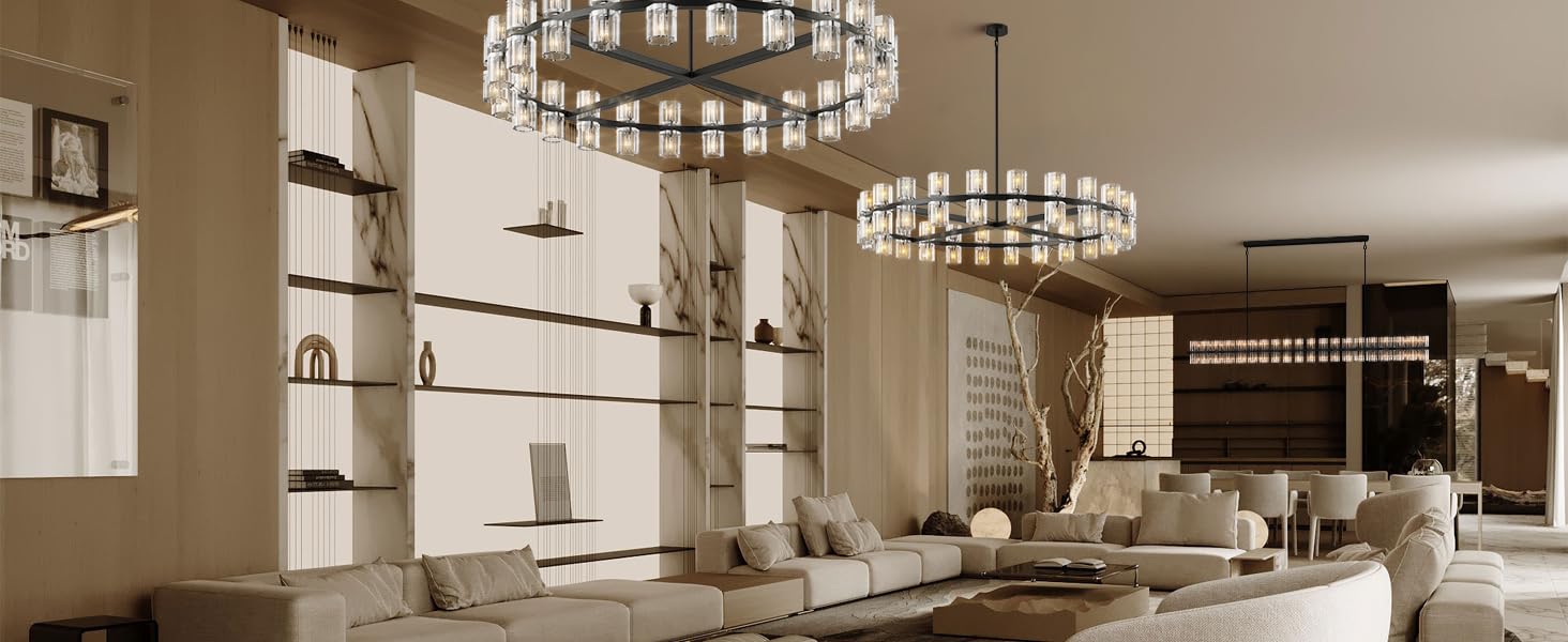 48 Inch Black Wagon Wheel Chandelier with Crystal Shade, 48 Lights, Modern Farmhouse Style, Ideal for Dining Room, Kitchen, Entryways - Camilalamps - B0DPJY8R54