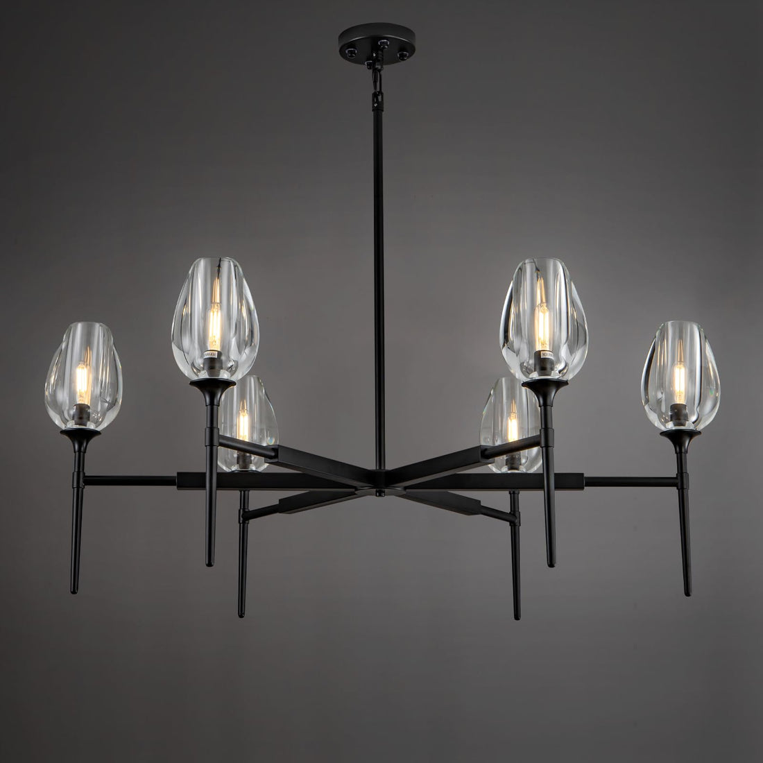 Modern Crystal Chandelier 6 Lights Black, 42in Black Round K9 Crystal Chandelier, Pendant Ceiling Light for Dining Living Room Bedroom Entryway, E12 Bulbs Included