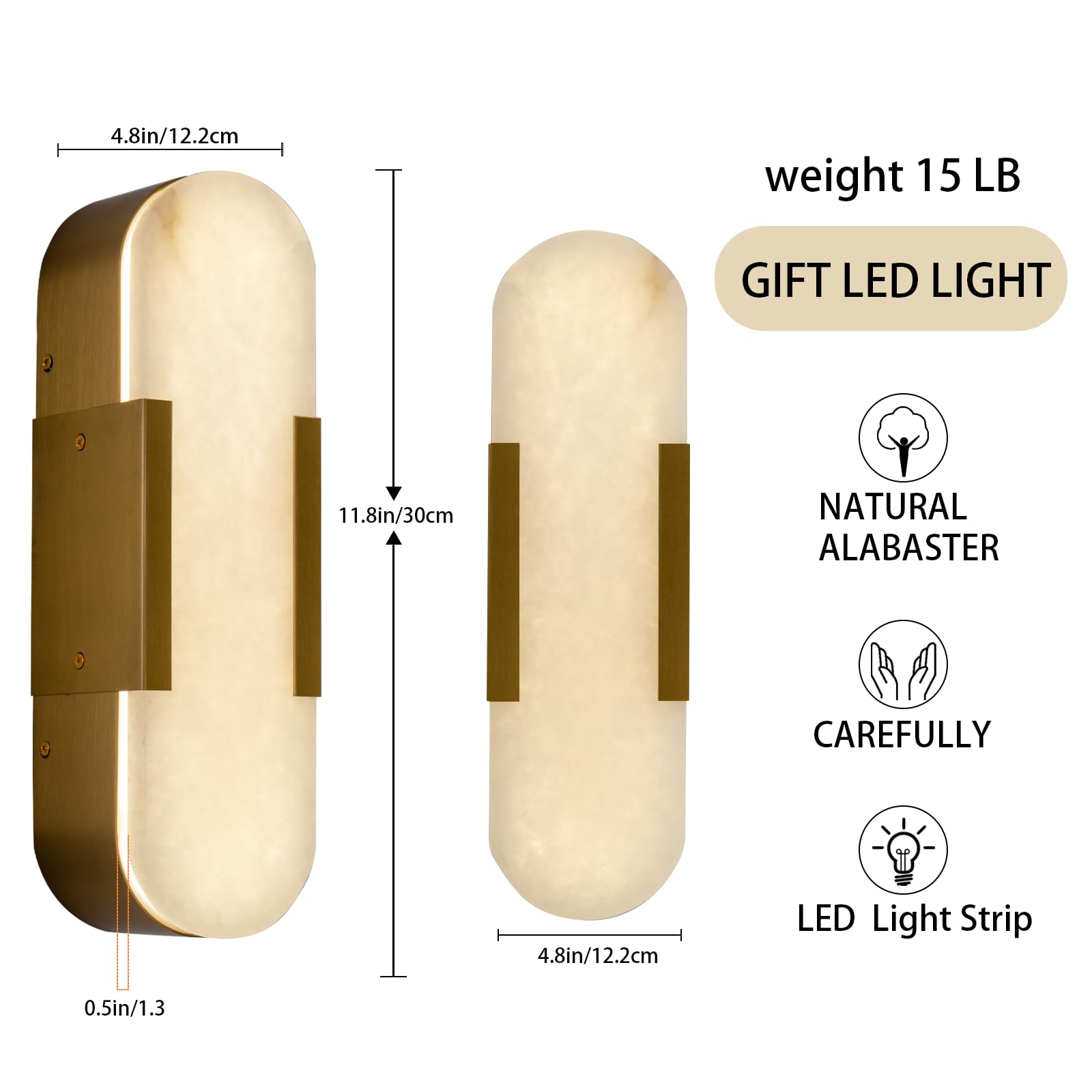19.7'' Wall Sconces Set of 2, Natural Alabaster Wall Light, Indoor Vanity Light Fixtures for Bathroom,Black Bedside Wall Lamp Perfect for Hallway, Living Room,Bedroom,Stairs(Gift Bulb) - Camilalamps - B0CHYF9LZM
