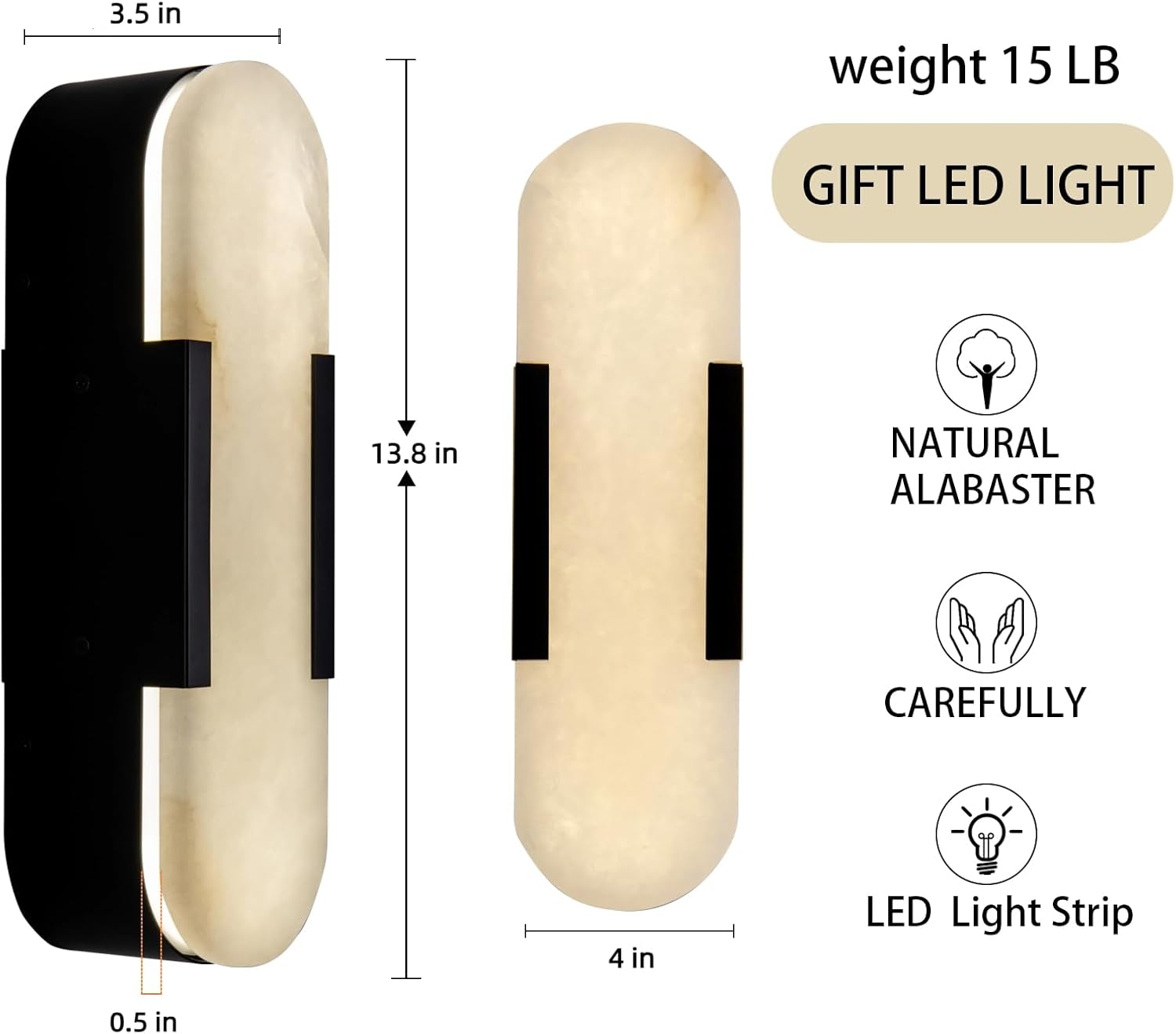 Alabaster Matte Black Wall Sconce Set 2 13.8" - Camilalamps - CA-B0CHYF6GY5