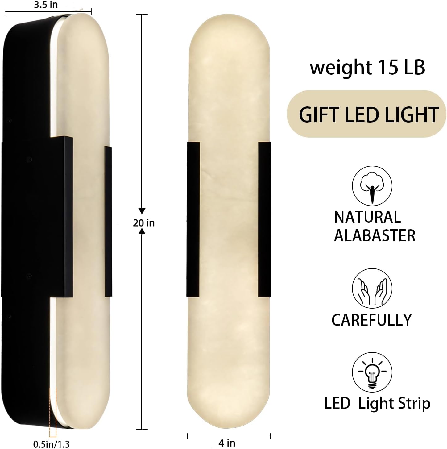 Elegant Black Alabaster Marble Wall Sconce Set of 2 - Camilalamps - CA-B0D83CDMCY