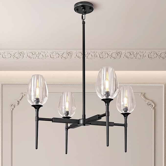 Crystal Black Adjustable 28" Tulip Pendant Chandelier with 4 Lights - Camilalamps - CA-B0DFPYKG3X