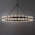 48 Inch Black Wagon Wheel Chandelier with Crystal Shade, 48 Lights, Modern Farmhouse Style, Ideal for Dining Room, Kitchen, Entryways - Camilalamps - B0DPJXYNDN