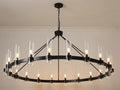 60 Inch Gold Chandelier, Wagon Wheel Chandelier with Glass Shade, 20 - Lights Large Round Modern Farmhouse High Ceiling Pendant Lighting Fixture for Dining Room, Living Room, Kitchen, Foyer - Camilalamps - B0CNRHR35D