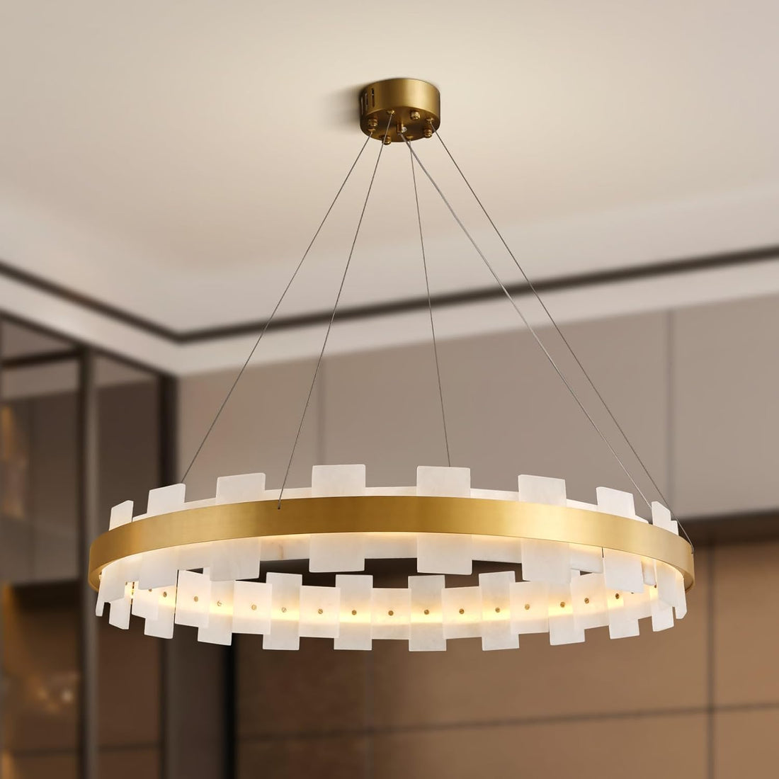 Elegant Spanish Alabaster Round Chandelier 31.5" Diameter with Adjustable Height - Camilalamps - CA-B0FNQYZ6WZ