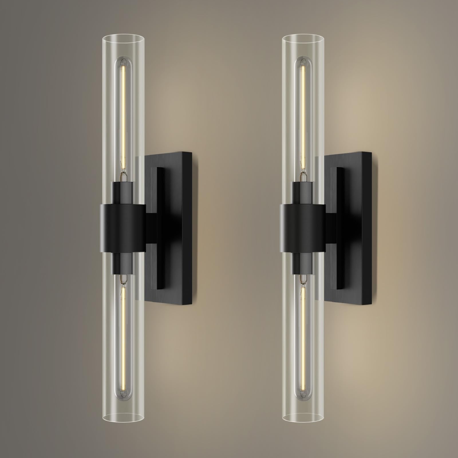 Gold Wall Sconces Set of Two, Brass 22.8" Sconces Wall Lighting,Bathroom Vanity Lights with Clear Glass Shade for Mirror, Living Room, Bedroom, Hallway, Fireplace, Staircase（Including Bulb）