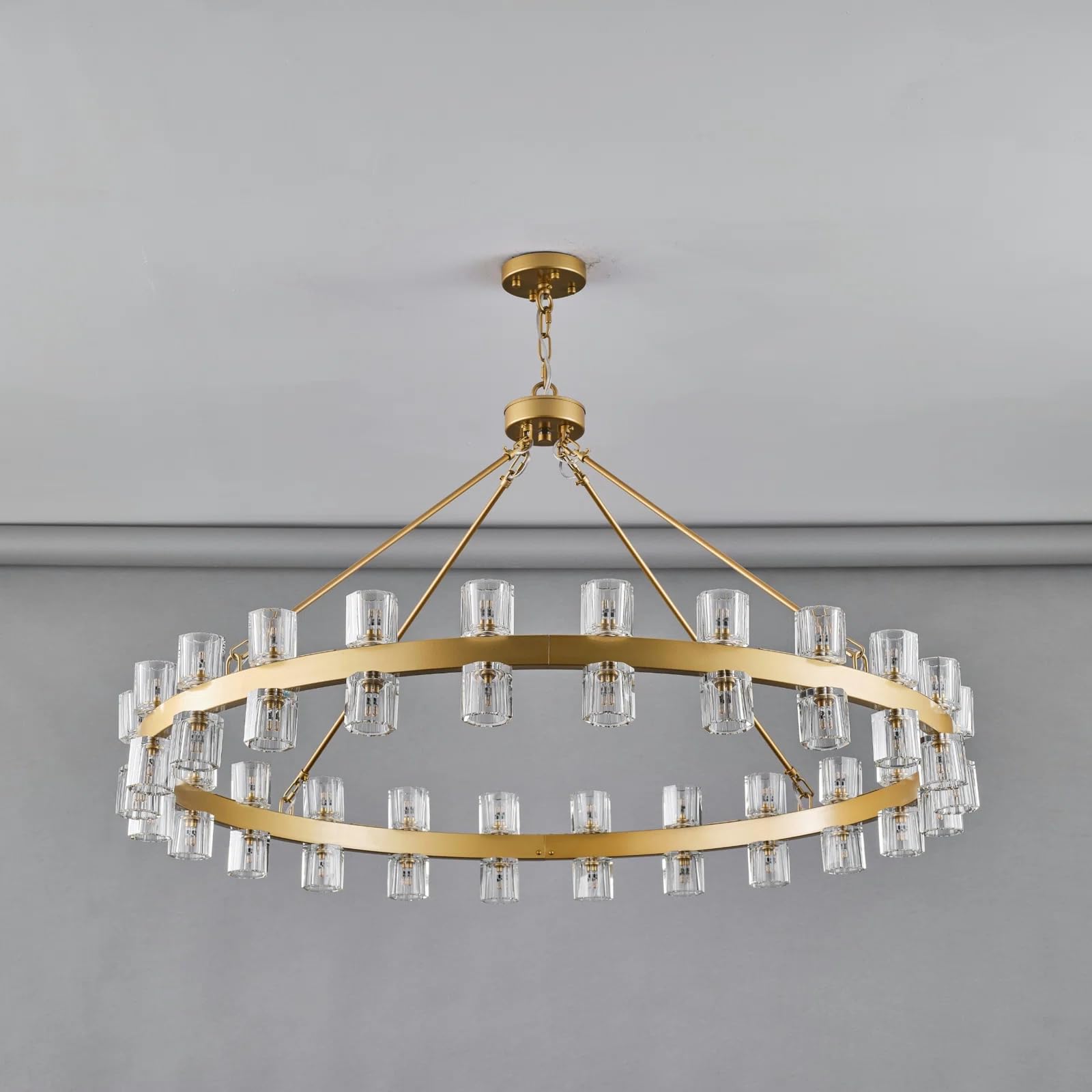 48 Inch Black Wagon Wheel Chandelier with Crystal Shade, 48 Lights, Modern Farmhouse Style, Ideal for Dining Room, Kitchen, Entryways - Camilalamps - B0DPJY8R54