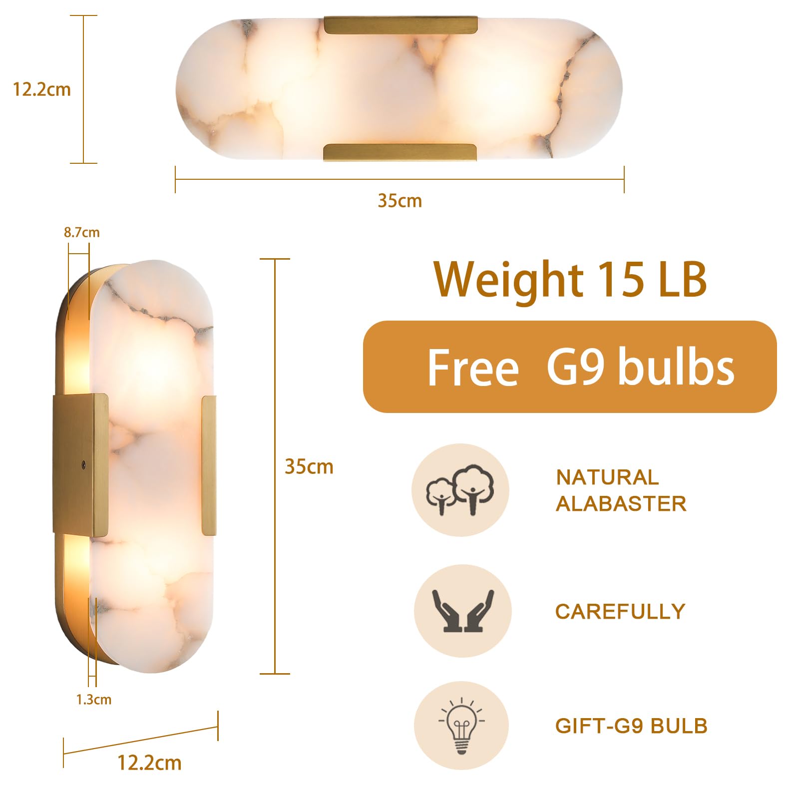 19.7'' Wall Sconces Set of 2, Natural Alabaster Wall Light, Indoor Vanity Light Fixtures for Bathroom,Black Bedside Wall Lamp Perfect for Hallway, Living Room,Bedroom,Stairs(Gift Bulb) - Camilalamps - B0CHYF9LZM