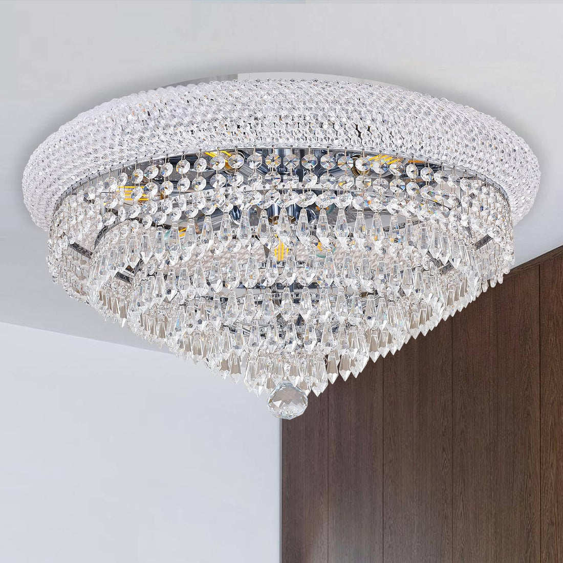7 - Lights Chrome Finish Classic Empire Style K9 Raindrop Crystal Chandelier Ceiling Light Fixture for Living Room Foyer Dining Room Hallway Bedroom (22×12 inch) - Camilalamps - B0D1V7YM1X