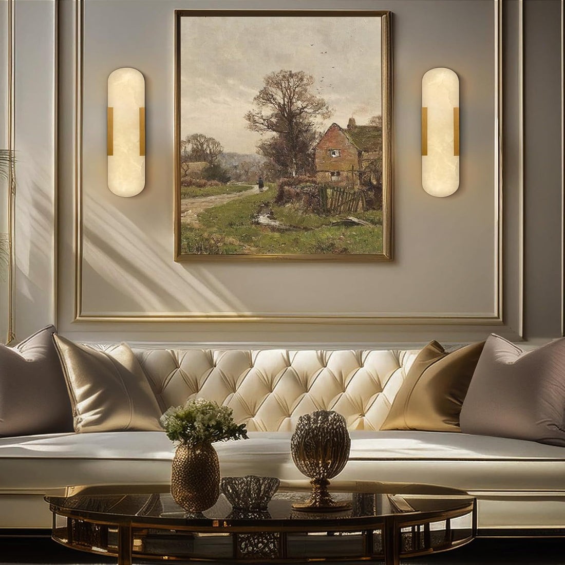 Alabaster Brass Wall Sconce Set of Two, 13.8‑inch - Camilalamps - CA-B0CNPH3FTY