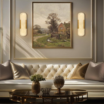 Alabaster Brass Wall Sconce Set of Two, 13.8‑inch - Camilalamps - CA-B0CNPH3FTY