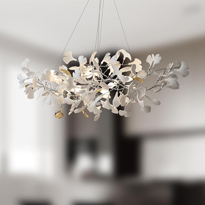 Silver Ginkgo Leaf Branch Chandelier – 59" Modern Brass Light - Camilalamps - CA-B0DLB3MJ51