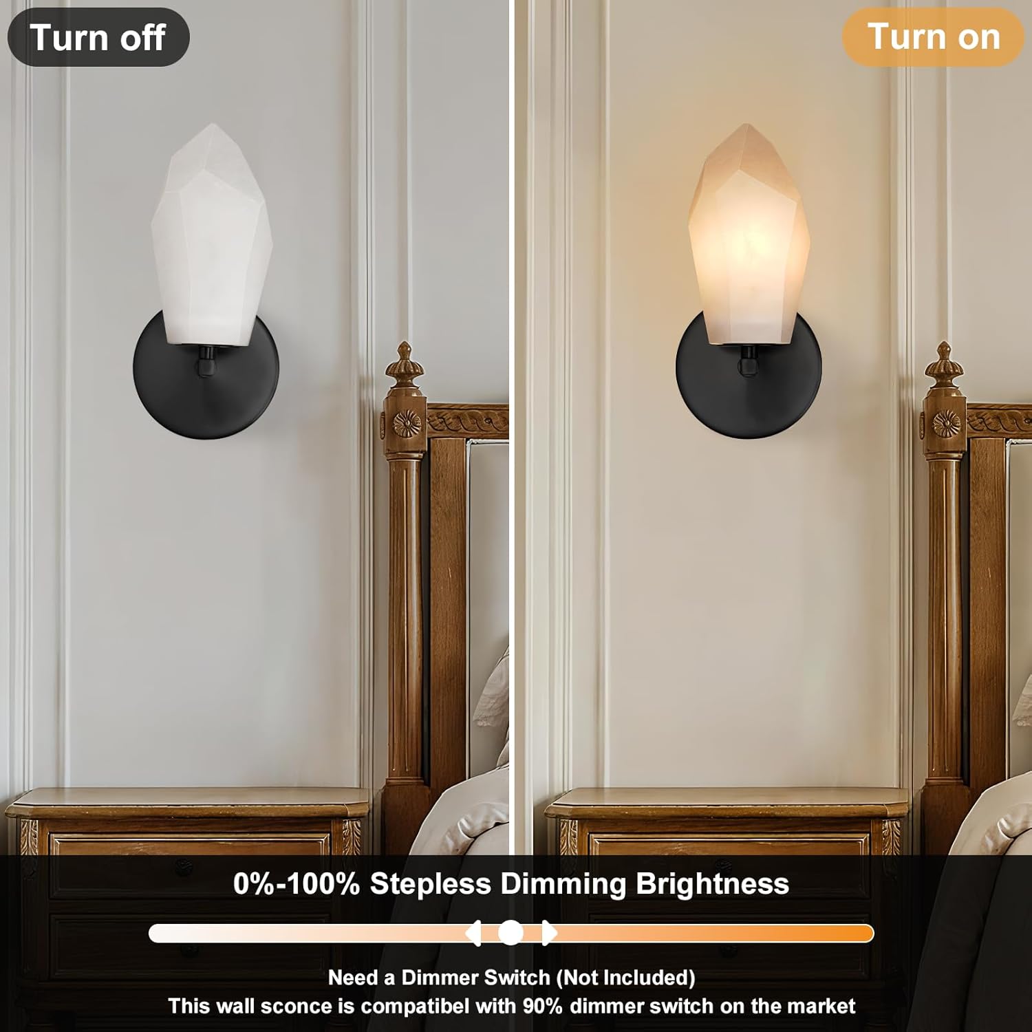 Elegant Black Alabaster Wall Sconce with Dimmable LED Light - Camilalamps - CA-B0FJRHJ1K9