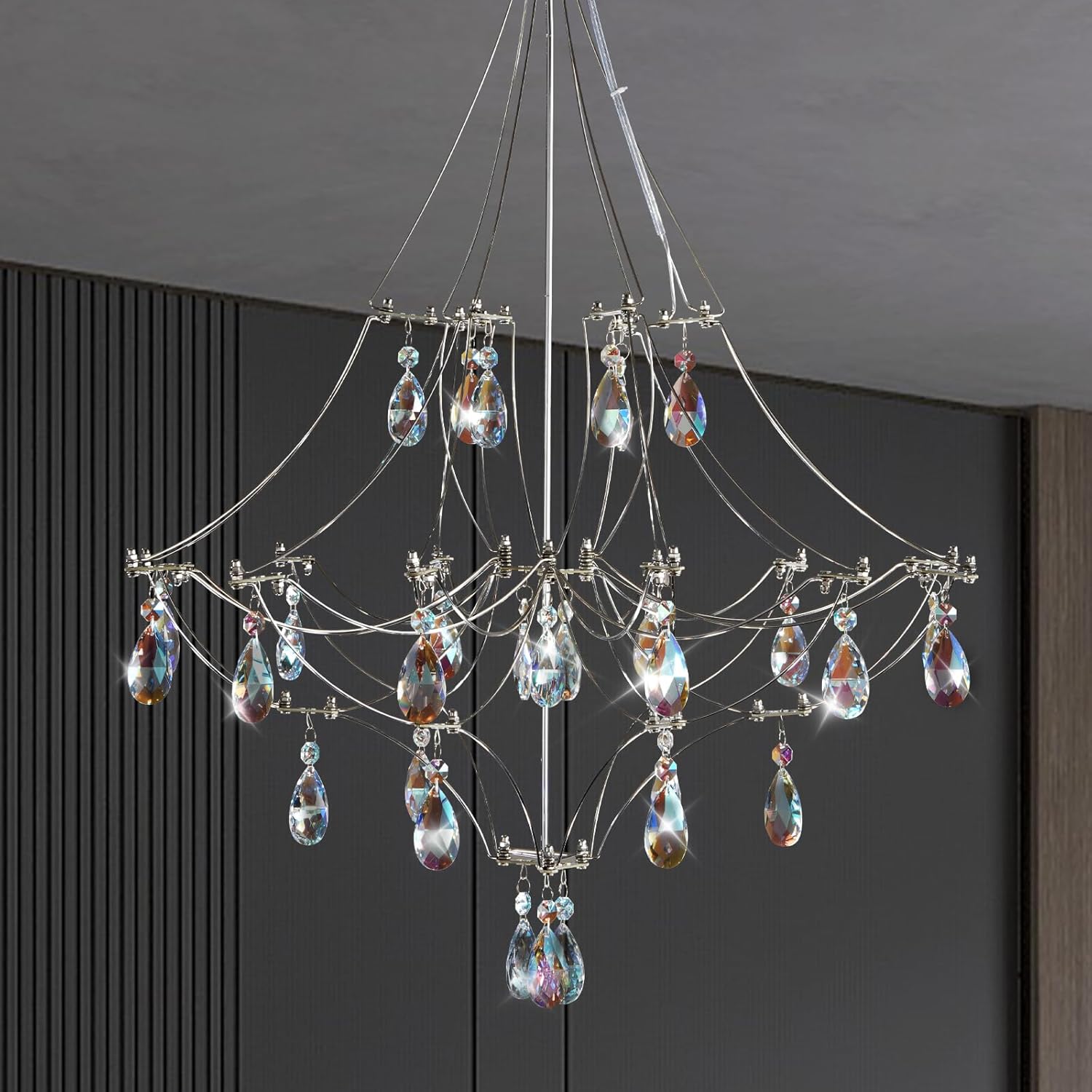 Silver Crystal Round Chandelier 23.6" Modern Luxury Raindrop Light - Camilalamps - CA-B0FPM692SF