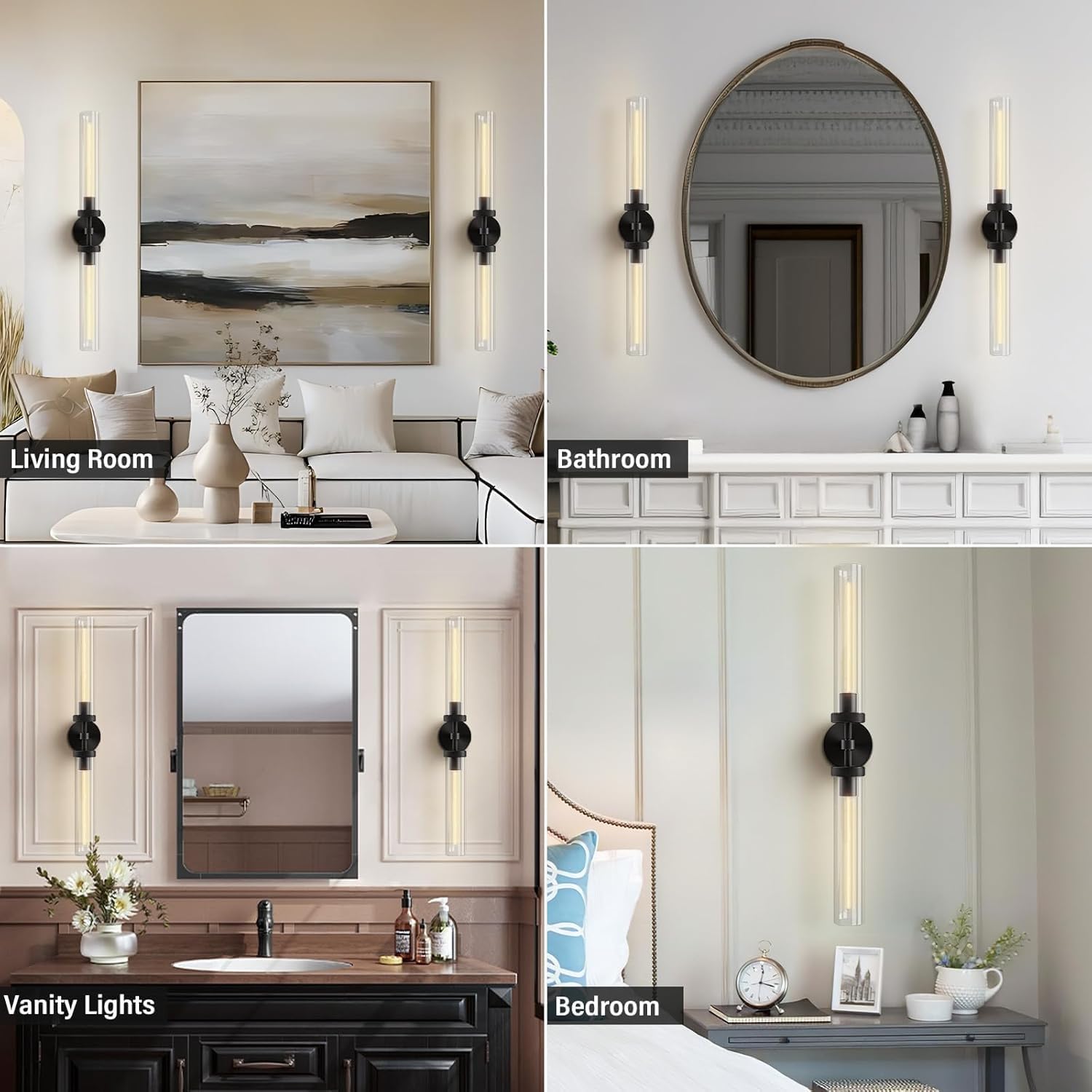 Black Brass Glass Double Wall Sconce Set 30" Knurled - Camilalamps - CA-B0CPP8C6ZD