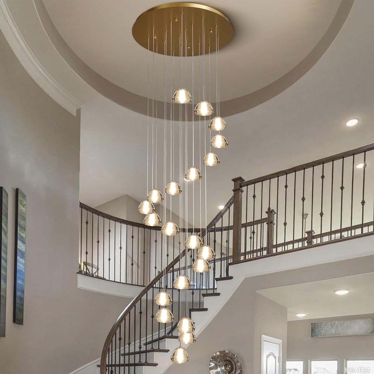 20 - Light Gold Crystal Staircase Chandelier with Adjustable Height - Camilalamps - CA-B0FMP2SYC6