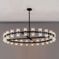 48 Inch Black Wagon Wheel Chandelier with Crystal Shade, 48 Lights, Modern Farmhouse Style, Ideal for Dining Room, Kitchen, Entryways - Camilalamps - B0DQ47G4GK