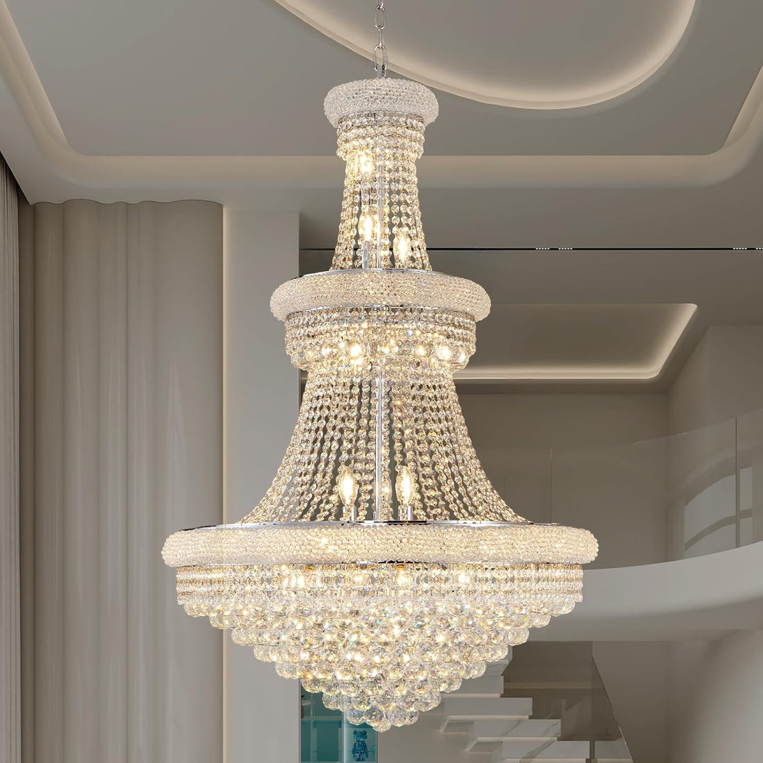 Chrome 24 - Light Crystal Chandelier for High Ceilings - Camilalamps - CA-B0FPX75D2H