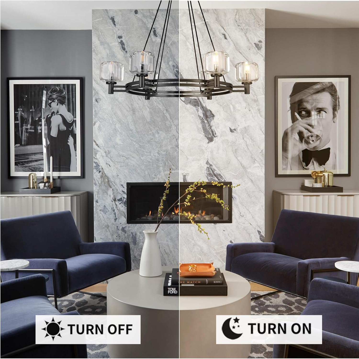 Black Round 36" K9 Crystal Chandelier with Adjustable Height - Camilalamps - CA-B0F28LX3LG