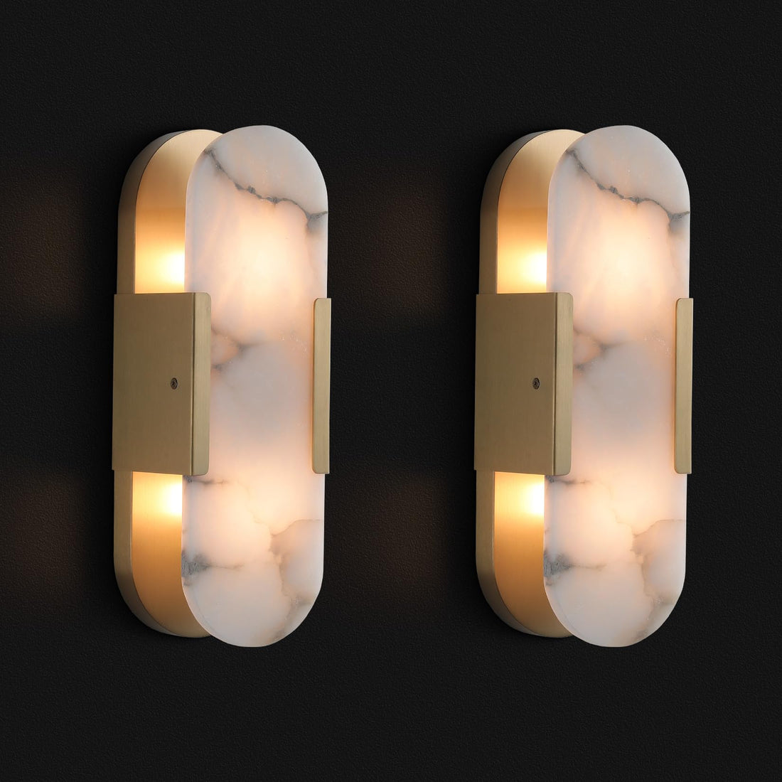 Wall Sconces Set of Two,19.7'' Alabaster Wall Sconce,Brass Bedside Wall Lamp for Bathroom,Indoor Wall Lights Vanity Light Fixtures Perfect for Hallway, Living Room (Including LED)