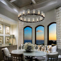 60 Inch Gold Chandelier, Wagon Wheel Chandelier with Glass Shade, 20 - Lights Large Round Modern Farmhouse High Ceiling Pendant Lighting Fixture for Dining Room, Living Room, Kitchen, Foyer - Camilalamps - B0CNRHR35D